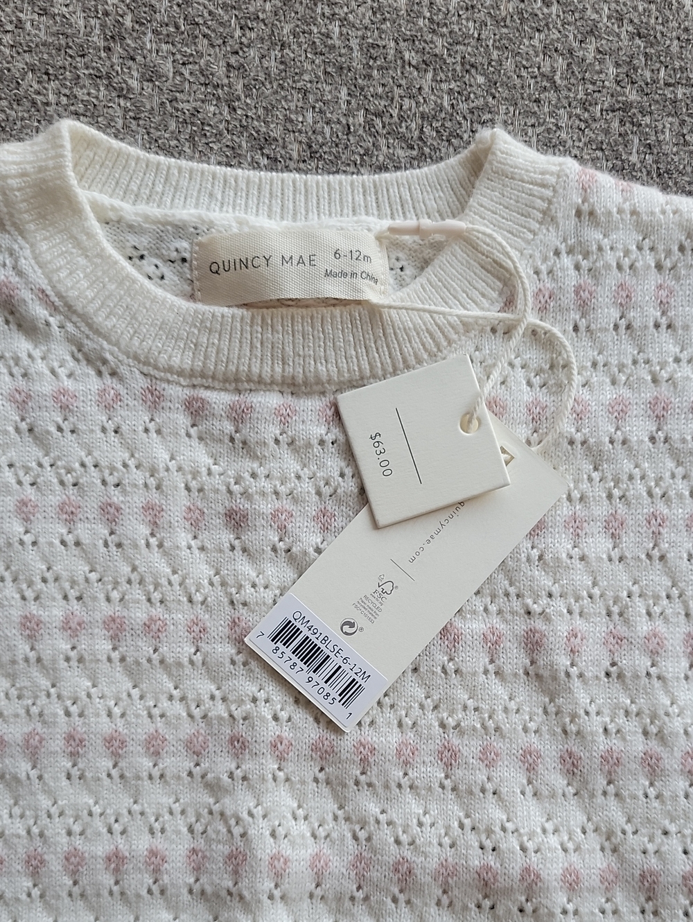 Quincy Mae Cream Knit Two-Piece Set with Pale Pink Detail 6 -12M - Picture 2 of 4